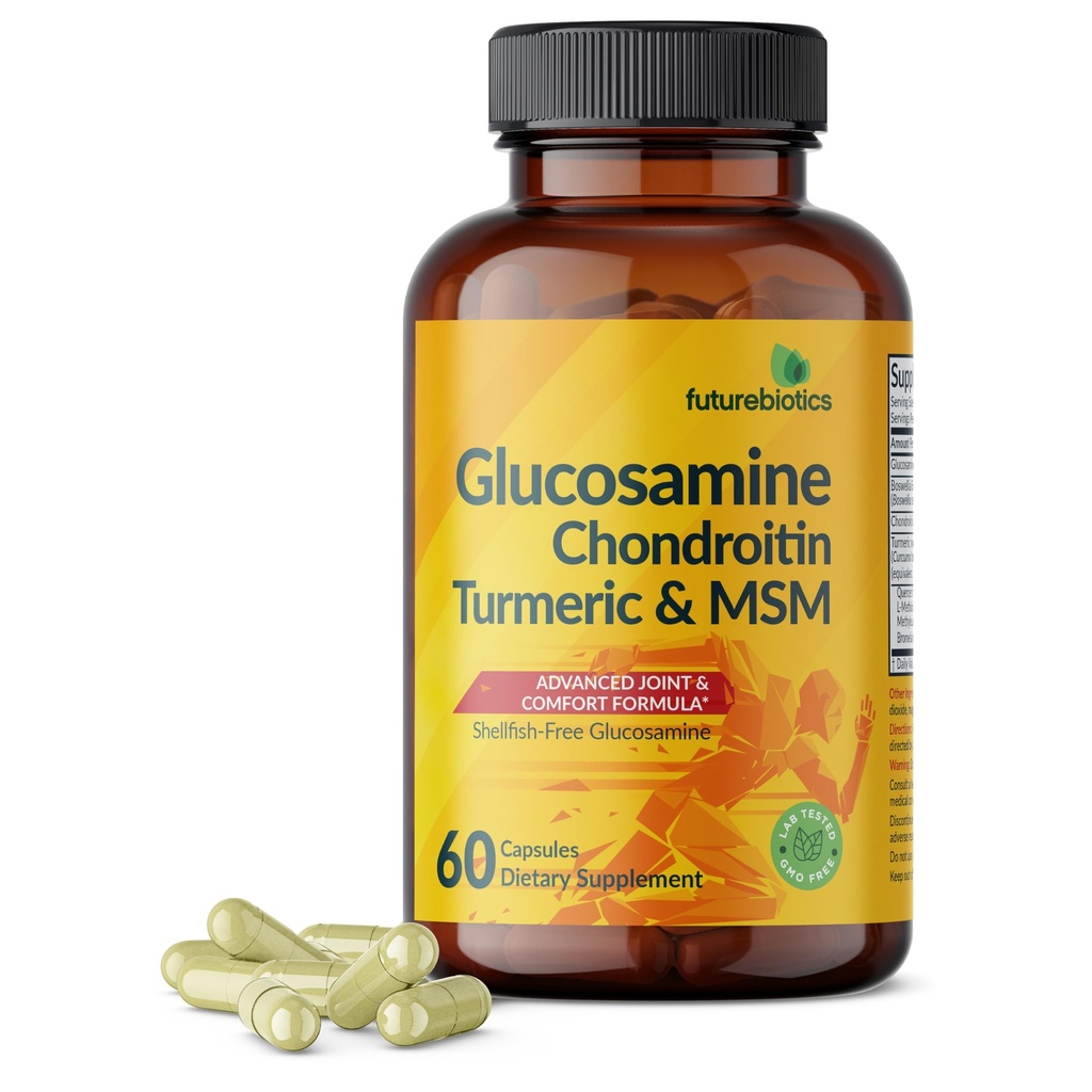Futurebiotics Glucosamine Chondroitin Turmeric & MSM Advanced Joint Formula, ondersteunt gezonde gewrichten en mobiliteit - niet-GMO, 60 capsules