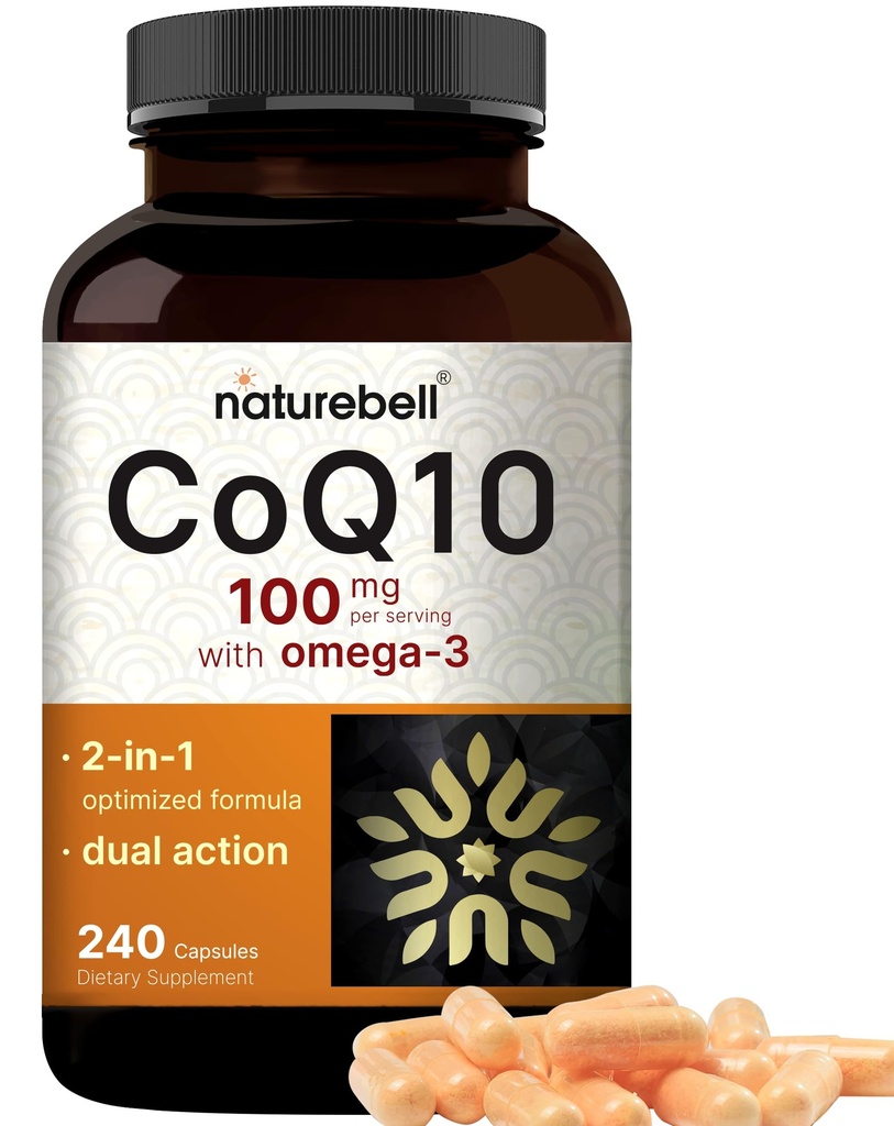 NatureBell CoQ10 100mg met Omega 3, 240 Capsules Stabiele hoge absorptievorm 
