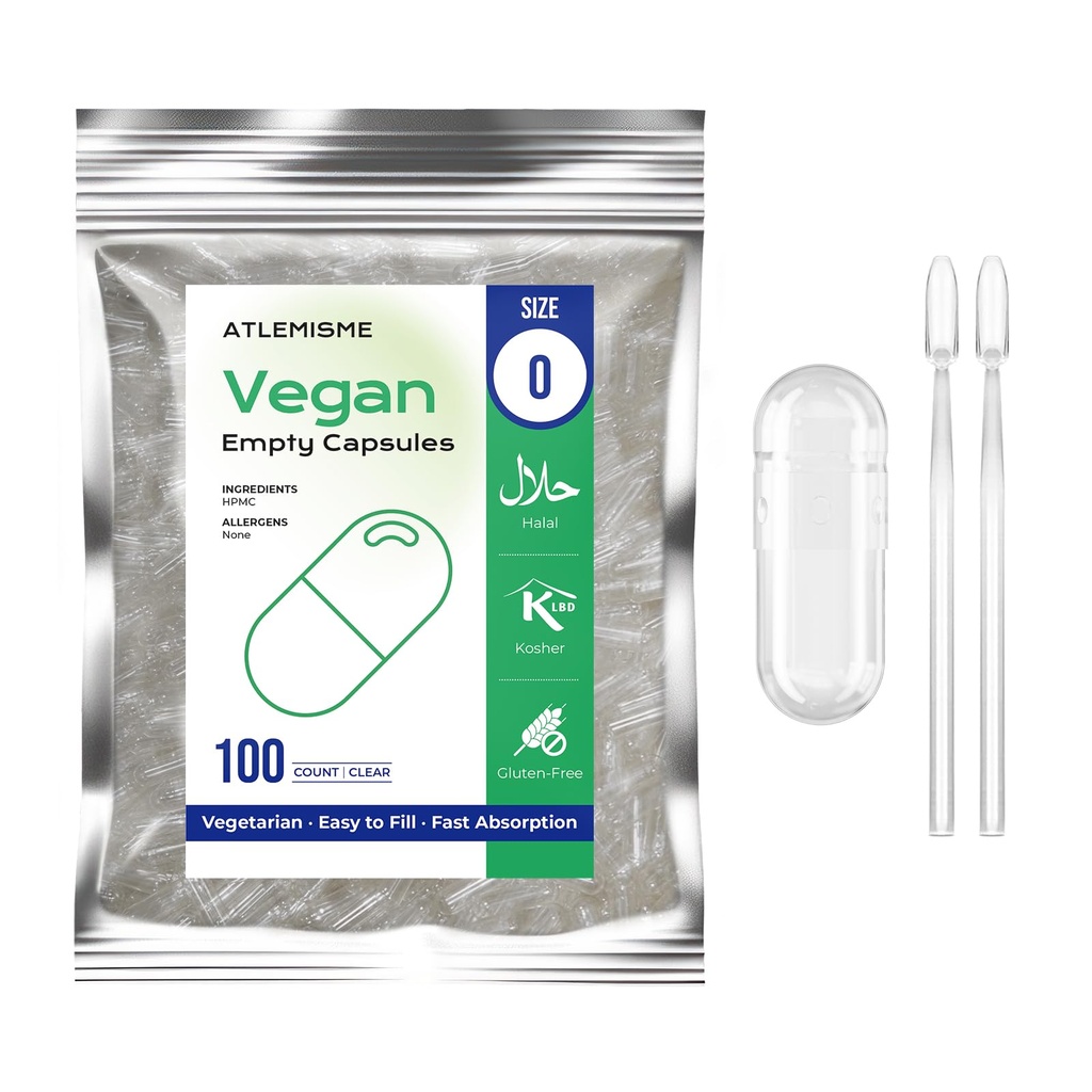 Lege Vegan Capsules Maat 0 - (100 Aantal) Lege Capsules DIY Plantaardige Capsule Vulling - Veggie Lege Caps met 2 Micro Lab Lepels