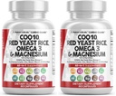 Clean Nutraceuticals COQ10 200mg Red Yeast Rice Flax Seed Magnesium Blend Niacin Zinc Vitamin K2 D3 - Heart Support Vitamins for Women & Men w/Vitamin B3, Coenzyme Q10-60 Ct (Pack of 2)