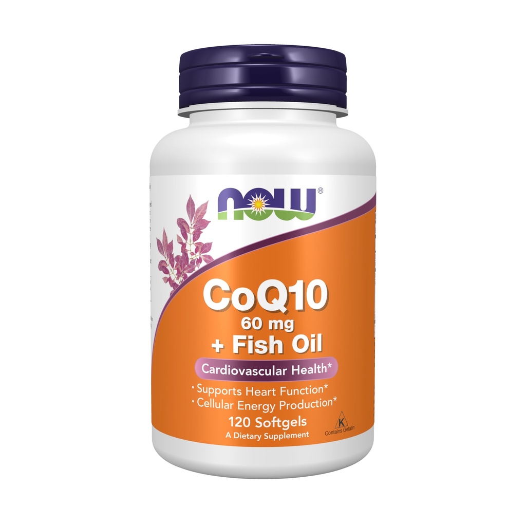 NOW Foods Supplementen, CoQ10 60 mg met Omega 3 Visolie, Cardiovasculaire Gezondheid*, 120 Softgels