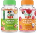 Levensbaar Kurkuma Curcumin Kids + Calcium Magnesium Kids, Gummies Bundle - Grote Proeverij, Vitamine Supplement, Glutenvrij, GGO-vrij, Kauwbare Gummy