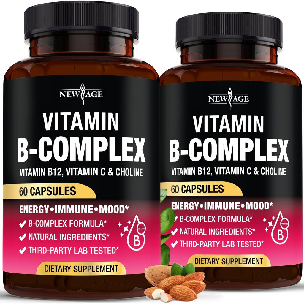 Vitamine B Complex for Men & Women - Made in USA - B-Complex: B1, B2, B3, B5, B6, B7, B8, B9, B12 with Vitamin C, Choline, Inositol - Energy, Brain & Heart Support Supplement - 120 Vegan Capsules