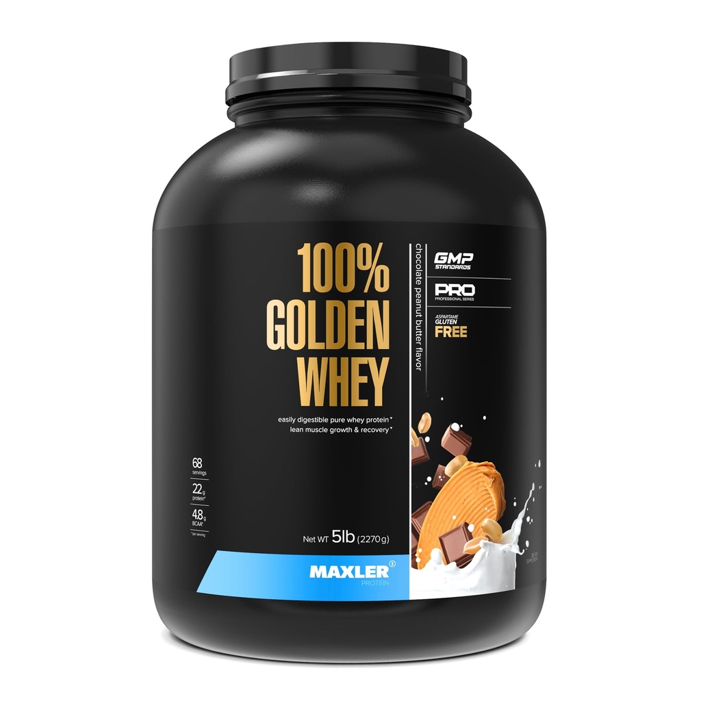 Maxler 100% Golden Whey Protein - 22g of Protein per Serving - Whey Protein Powder for Pre Post Workout - Fast-Absorbing Whey Concentrate, Isolate & Hydrolysate Blend - Chocolate Peanut Butter 5 lb