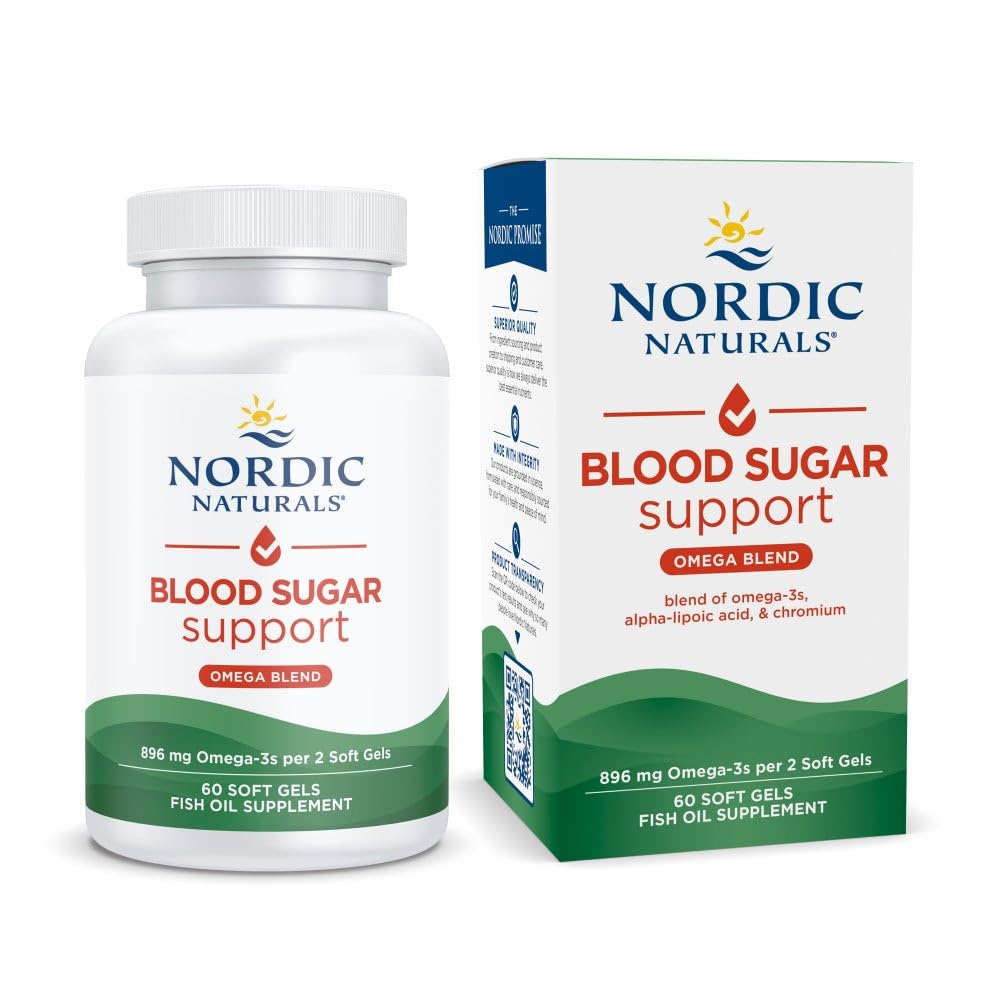 Nordic Naturals Omega Blood Sugar, Citroen - 60 Zachte Gels - 896 mg Omega-3 + Alpha-Lipoïnezuur en Chroom - Metabolisme - Non-GMO - 30 porties