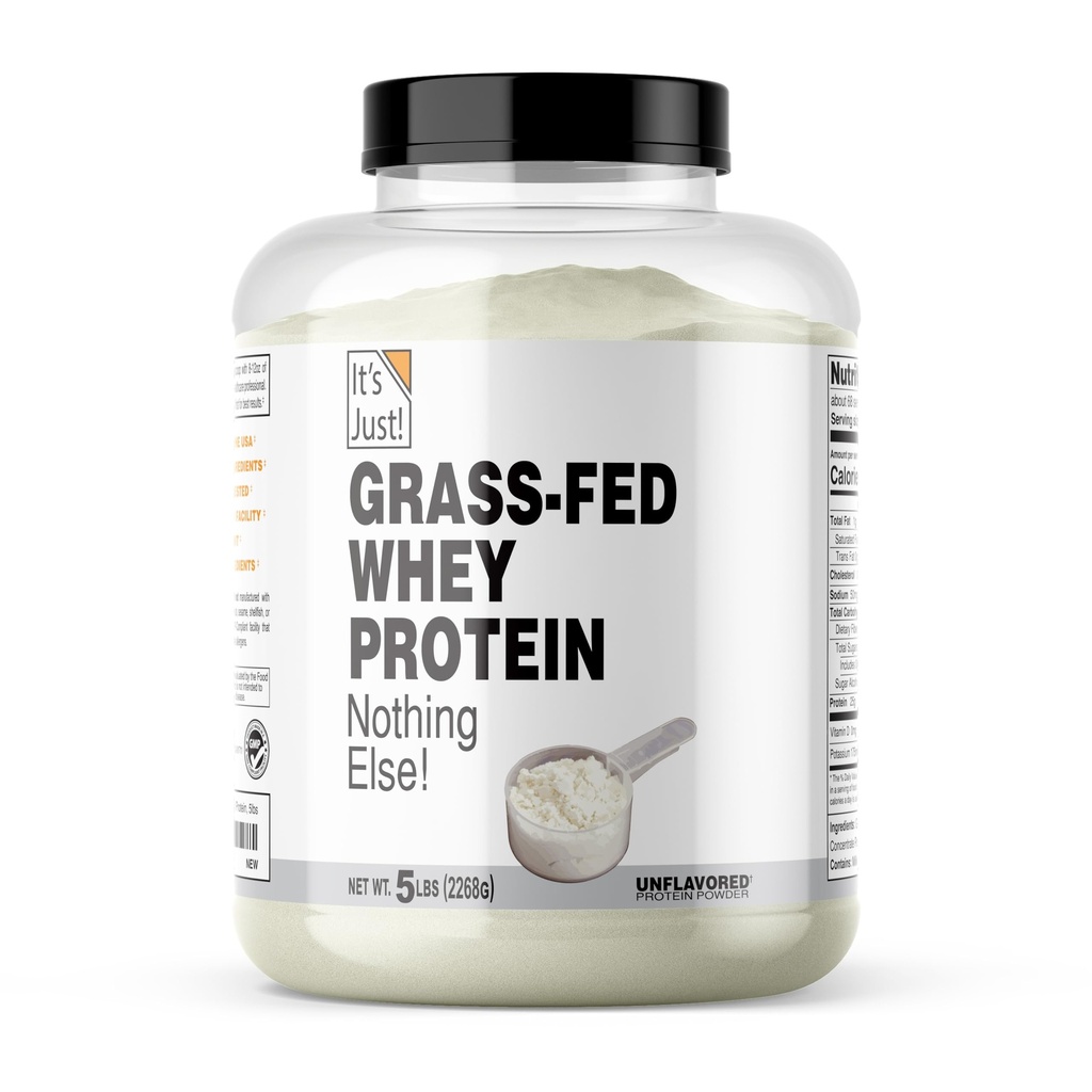 It's Just! - 100% Whey Protein Concentrate, Grass-Fed Pasture Raised, Made in Australia, RBST/rBGH Hormone Free, Premium WPC-80, No Added Flavors (Grass-Fed Unflavored, 5 Pound)