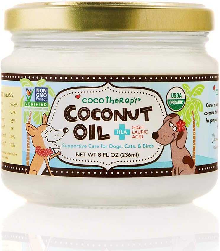 CocoTherapy biologische Virgin Coconut Oil, 8 Ounces, Natuurlijke Supplement voor hondenhuidjas Digestie en immuniteit