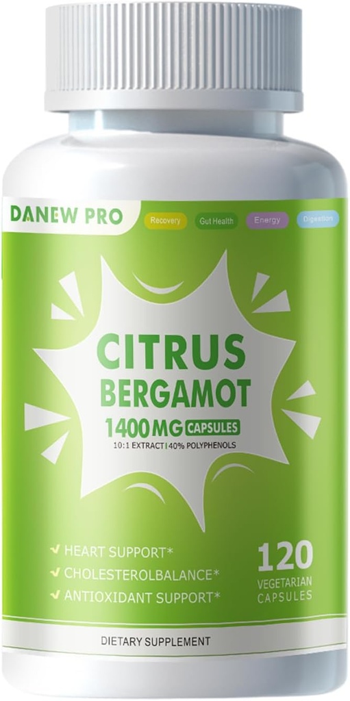 Biologische Citrus Bergamot 1400mg, 120 Capsules -Citrus Bergamia - Essentiële Olie en Citrus Bioflavonoïden - Natural Heart Health Supplements for Women and Men - Non-GMO Pillen