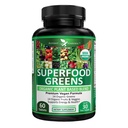 Potent Garden Organic Superfood Greens, Fruit and Veggies Supplement Rijk aan vitamines & antioxidanten met Alfalfa, Beetwortel & Tart Cherry om energie, immuniteit & Gut Health, Greens Tablets 60 Ct