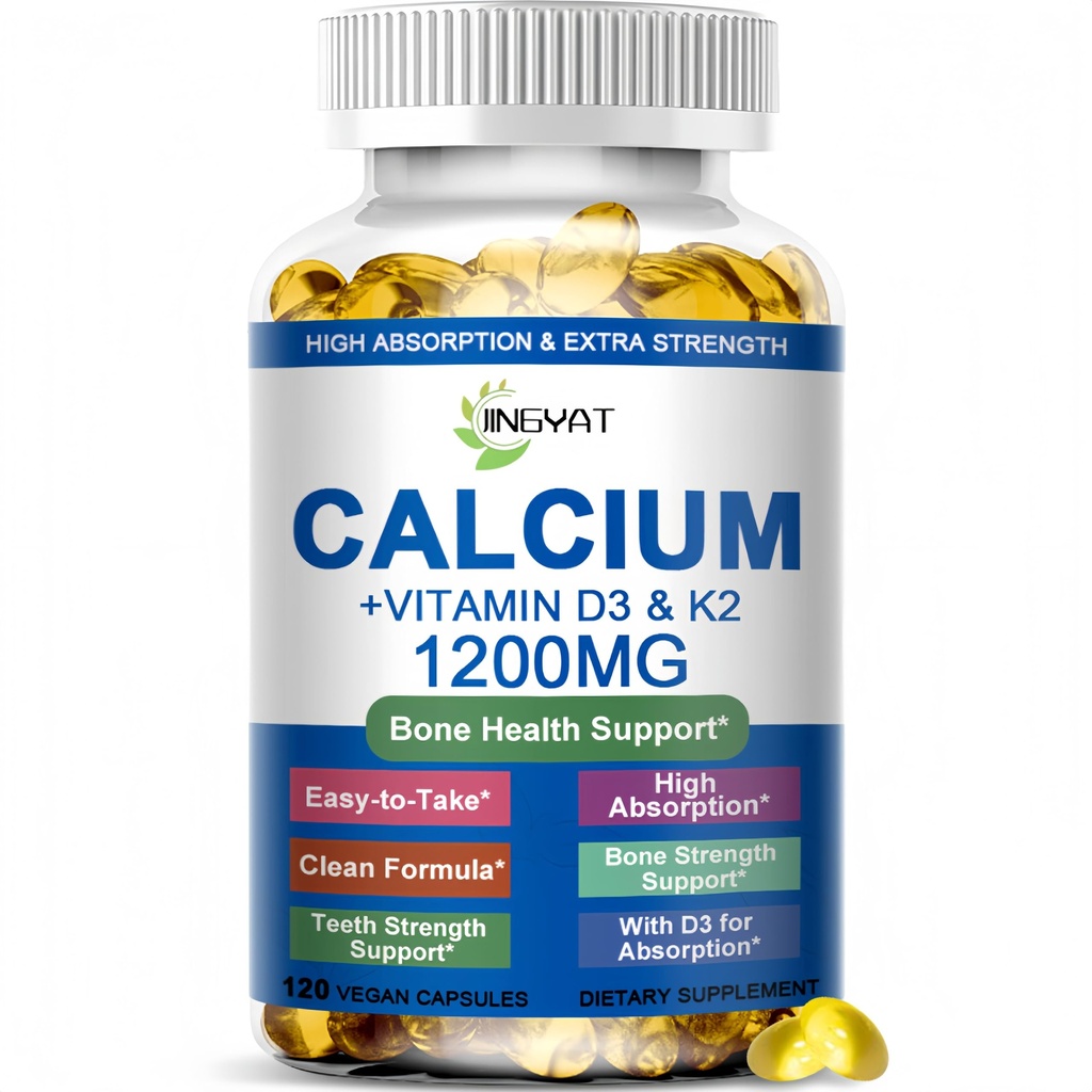 Calciumsupplementen voor vrouwen - Calcium 1200 mg met vitamine D3 & K2 - Hoge absorptie Extra sterkte Calciumcitraat voor botgezondheid, sterkte, dichtheid, spieren, hartondersteuning - langzame afgifte, non-GMO