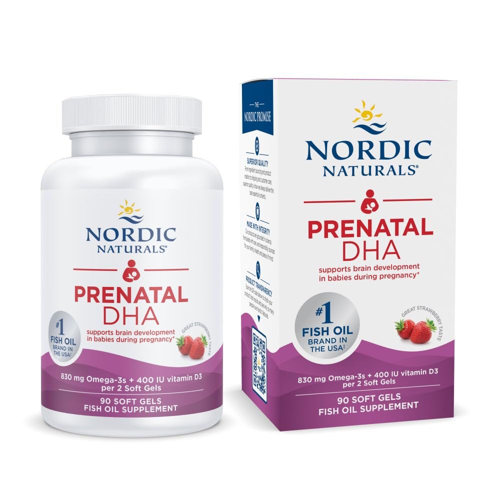 Nordic Naturals Prenatale DHA, Aardbei - 90 Zachte Gels - 830 mg Omega-3 + 400 IE Vitamine D3 - Non-GMO - 45 Servers