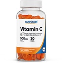 Gummies de vitamine C (500mg) 120 Gummies - Fabriqué avec des arômes naturels et 556% DV de vitamine C, végétalien, sans OGM, sans gluten, 30 portions