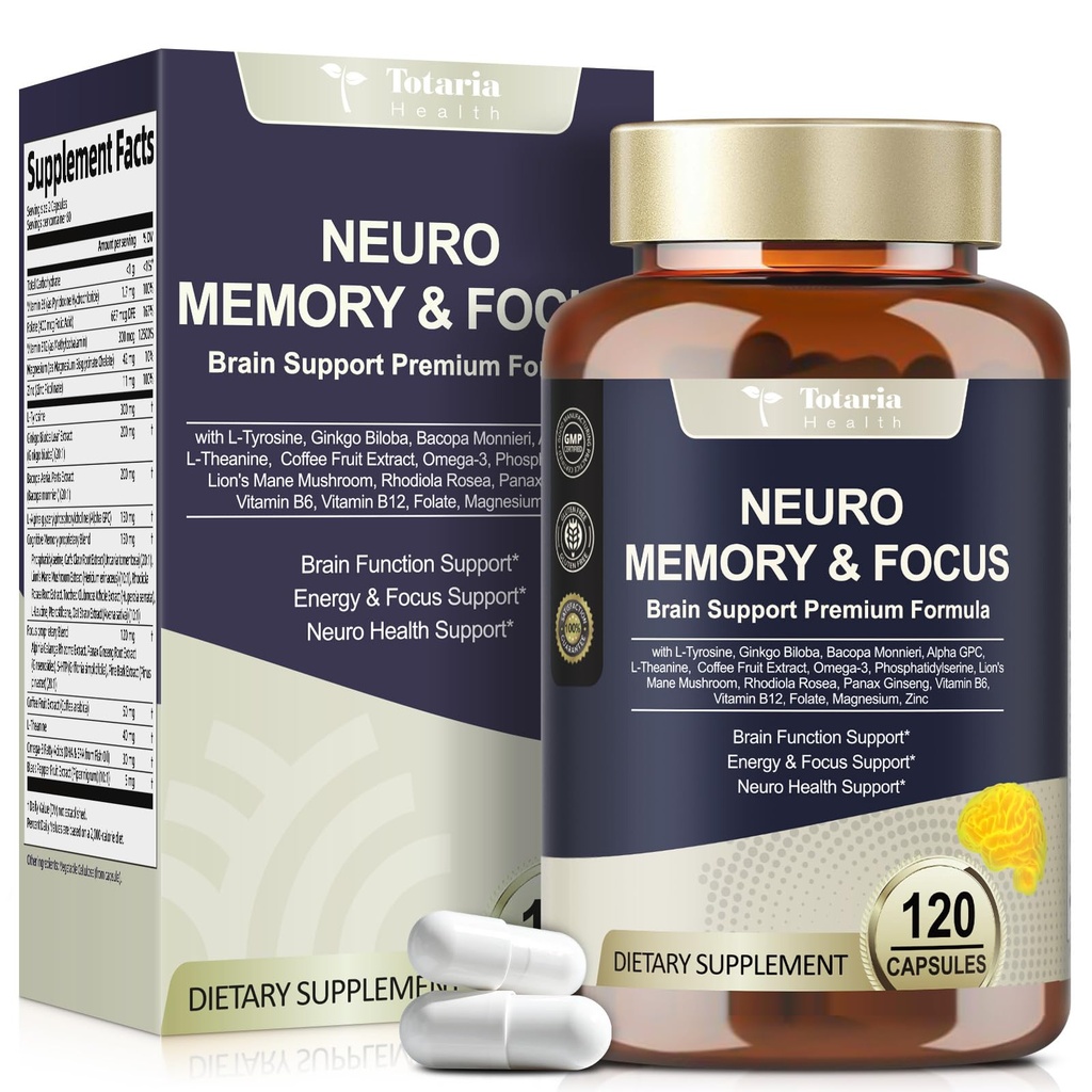 25 in 1 Hersensupplementen voor Geheugen en Focus & Neuro Health - Daily Brain Nootropic Cognitive Supplement with L-Tyrosine, Bacopa Monnieri, Ginkgo Biloba, Alpha GPC - Non-GMO, Glutenvrij