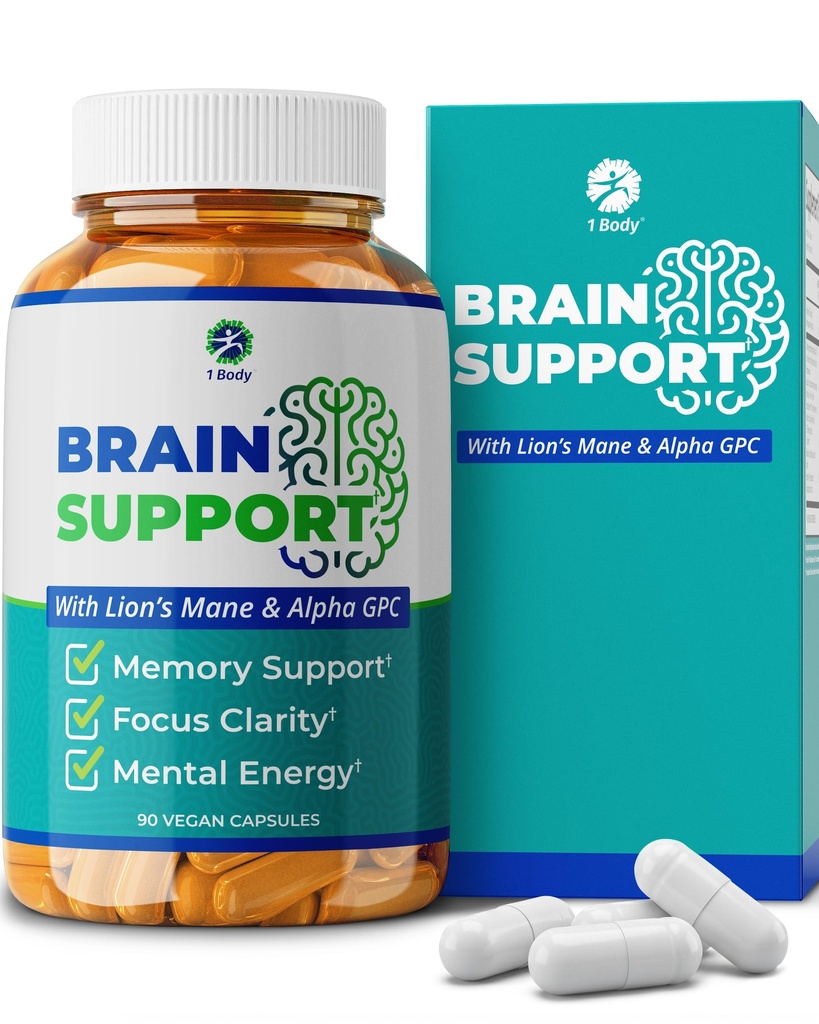 1 Body Brain Supplement – Nootropic Brain Booster with Alpha GPC, Ginkgo & Bacopa – 90 Vegan Capsules – Memory Supplement for Brain Support, Focus Pills, Brain Fog Supplements for Women and Seniors