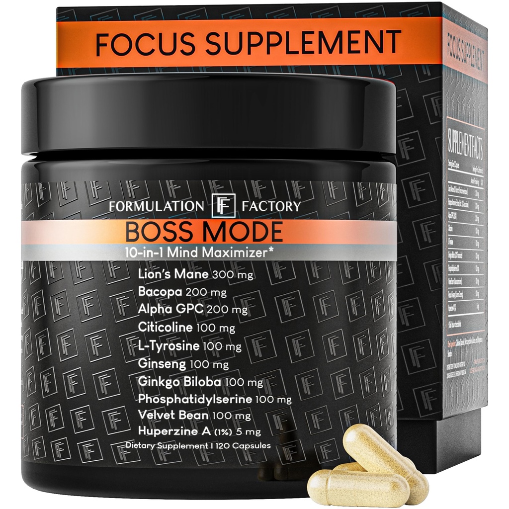 Formulation Factory 10-in-1 Nootropic Brain Supplement for Memory and Focus - Bacopa Monnieri, Lion's Mane, Alpha GPC, Ginkgo Biloba - Cognitive Support for Adults, 120 Capsules, 2 Month Supply