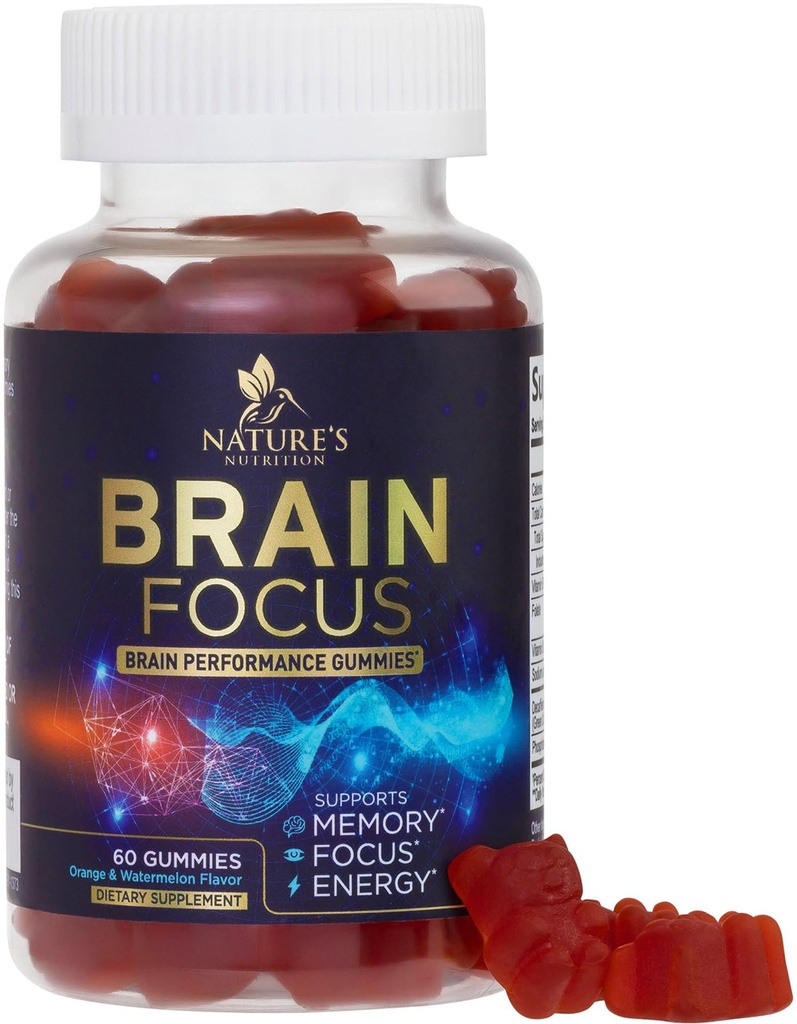 Hersensupplementen voor Geheugen en Focus met Fosfatidylserine, Nootrope Geheugen Supplement Gummy voor Hersengezondheid, Concentratie, Geestelijke & Cognitieve Ondersteuning, Focus Vitaminen met B6 & B12-60 Gummies