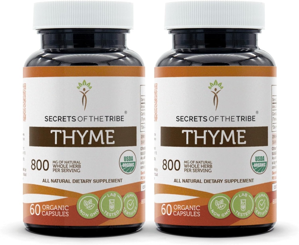 Geheimen van de Tribe Thyme 2x60 capsules, Gemaakt met plantaardige capsules en USDA Biologische Thymus Vulgaris Toni Effect (2x60 capsules)