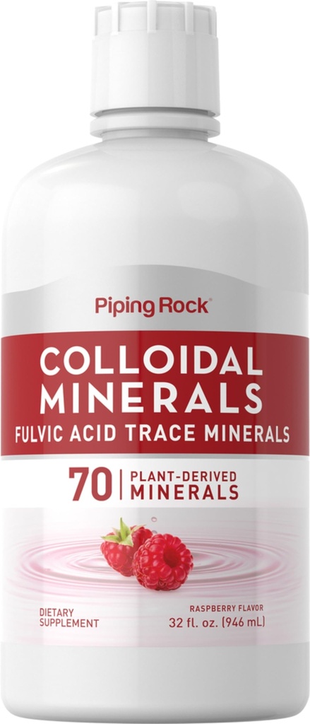 Piping Rock Colloïdal Minéraux liquides 32 fl oz) Acide fulvic 70 Plant dérivés minéraux traces de framboise Saveur de framboise, végétarien, non-OGM, supplément sans gluten