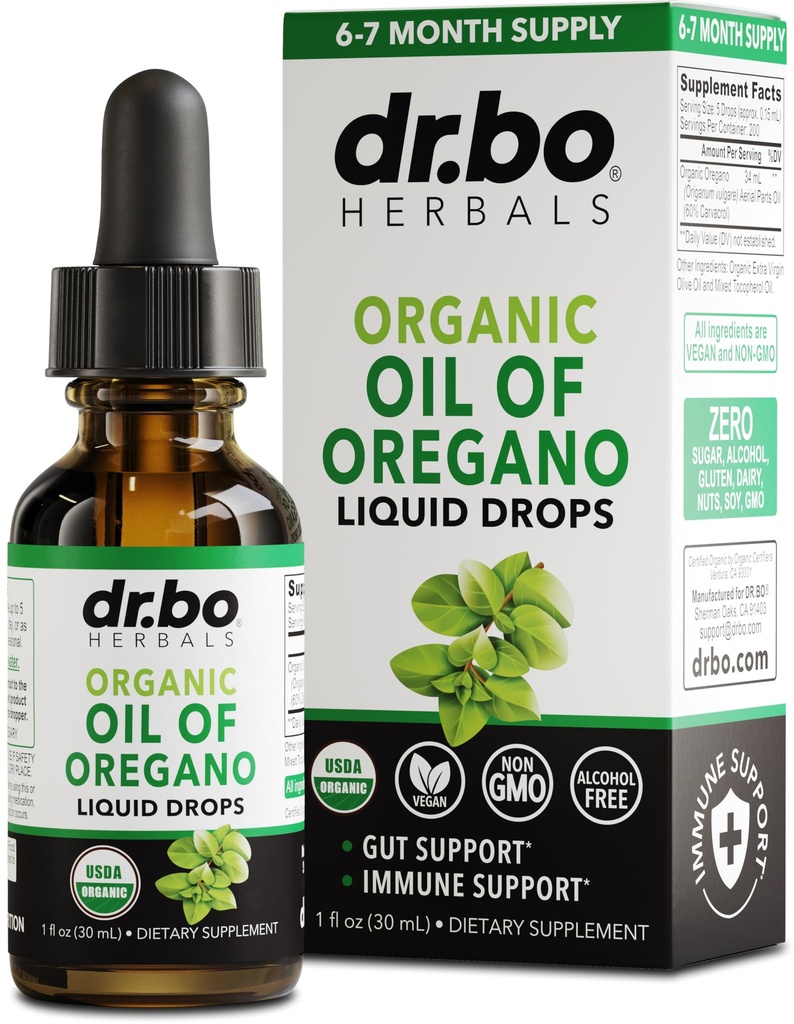 Oregano Olie Biologische Liquid Drops - 6 maanden Levering Biologische Olie van Oregano Drops Liquid Tinctuur Extract, Reiniging, Detox, Immune Ondersteuning, Digestieve Gut Health - Pure Vegan Non-GMO Kruiden Tinctuur 1 oz