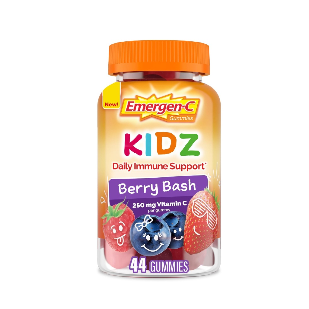 Emergen-C Kidz Dagelijks Immune Ondersteuning Dieetsupplementen, Gearomatiseerde Gummies met Vitamine C en B Vitaminen voor Immune Ondersteuning, Berry Bash Gearomatiseerde Gummies, Terug naar School Essentials - 44 Tellen