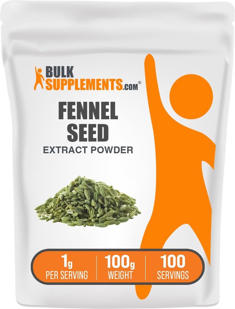 BulkSupplements.com Fennel Seed Extract Powder - Fennel Seeds Powder, Herbal Supplement - Vegan & Gluten Free, 1g per Serving, 100g (3.5 oz) (Pack of 1)