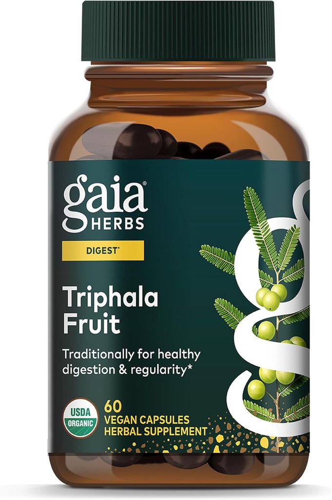 Gaia Kruiden Trifala Fruit - Ondersteunt spijsverteringsgezondheid - reinigt uw systeem* - met Amla Fruit, Belleric Myrobalan, en Chebulic Myrobalan - 60 Vegan Capsules (30-dagen levering)