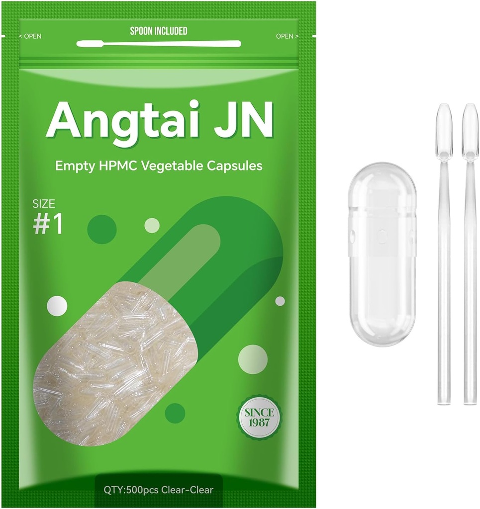 Maat 1 Lege capsules Vegan Plant Based Clear (500 telling) Glutenvrij, niet-GMO, Halal Certified Pill Caps Vulkit met 2 Lepels voor Vegetarisch DIY uw eigen supplementen