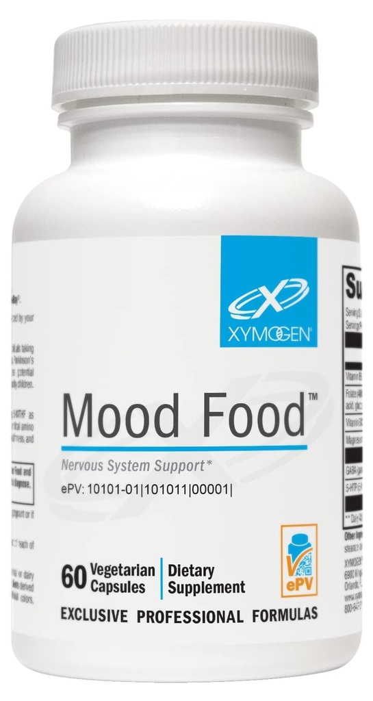 XYMOGEN Mood Food - Zenuwstelsel, ontspannen en goed ondersteunend supplement - Folaat, B12, B6 met Magnesium, 5-HTP & GABA supplement - Vegan & Non-GMO (60 capsules)