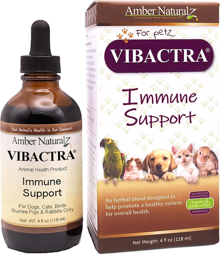 Amber NaturalZ Vibactra Immune Support Herbal Supplement voor honden, katten, vogels, Guinea Varkens, en Konijnen 
