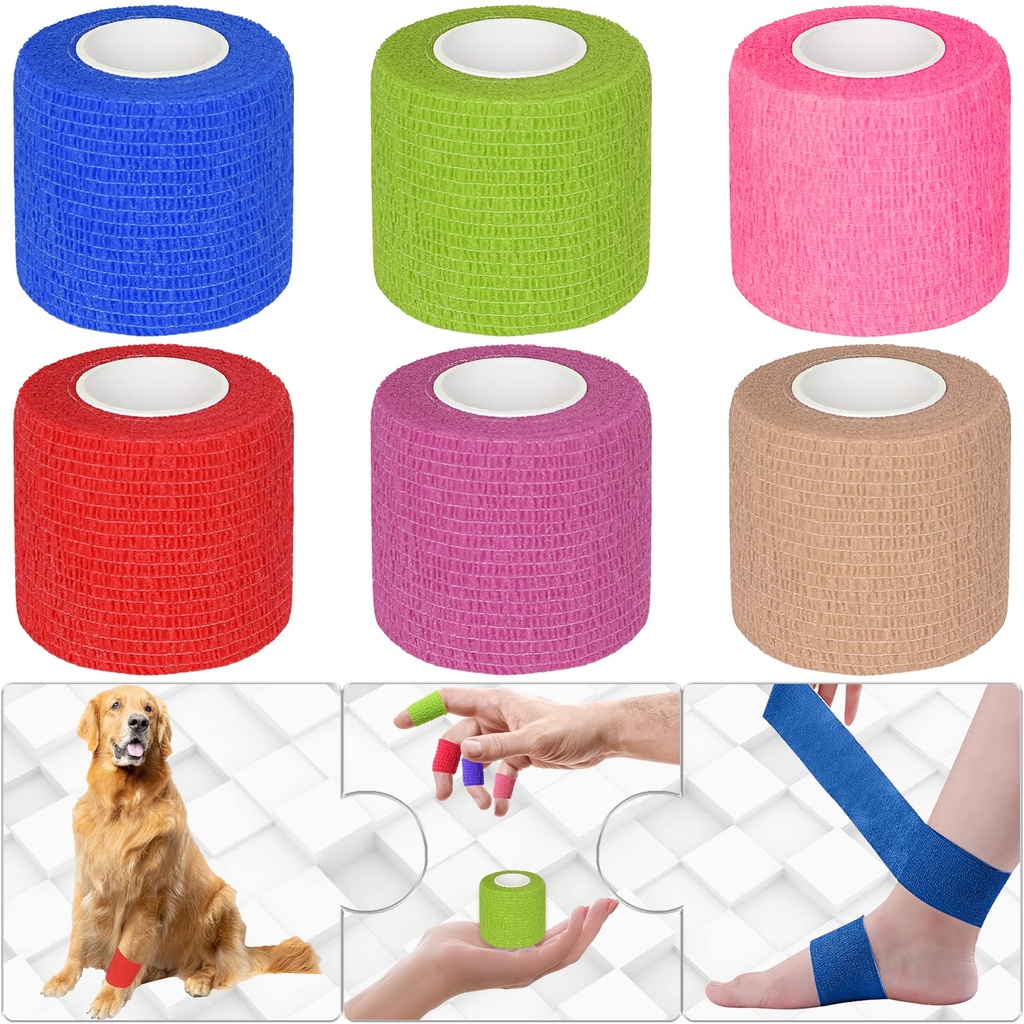 6 Pack 2 Inches Self Adhesive Bandage Wrap Breathable Cohesive Bandage Elastic Tape for Pets, Athletic, Sports, Wrist, Knee, Ankle(5 Yards Per Roll, Mixed Colors)