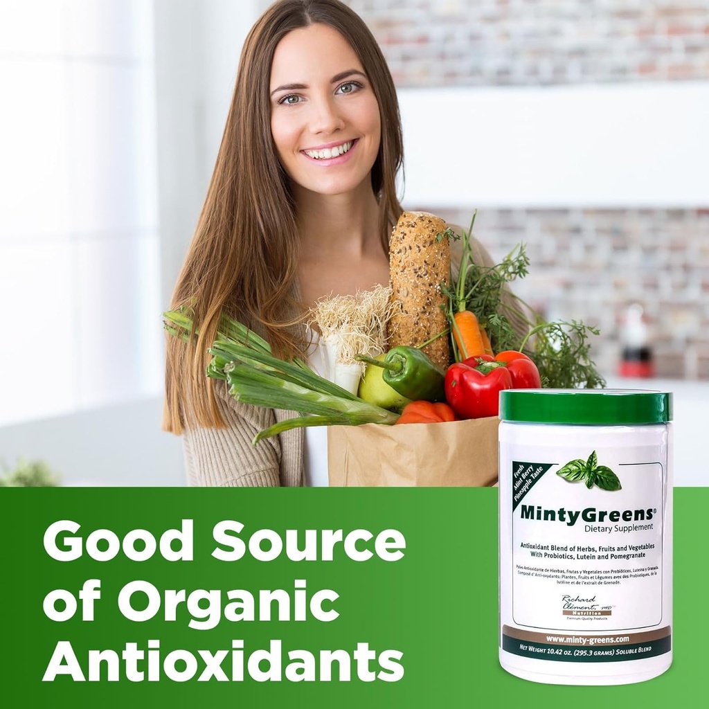 Minty Greens Dieetsupplement - 295 Gram - Fruit en groenten supplement - Groen Supplementen Superfood Antioxidant Poeder Blend met Spirulina Kruiden Probiotica Luteïne en Granaatappel