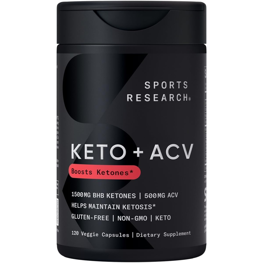 Sports Research® Keto Plus Capsules de vinaigre de cidre de pomme - Soutien alimentaire avec 500mg de vinaigre de cidre de pomme et 1500mg goBHB® Cétones exogènes - Sans gluten et certifié Keto - 120 Capsules de légumes