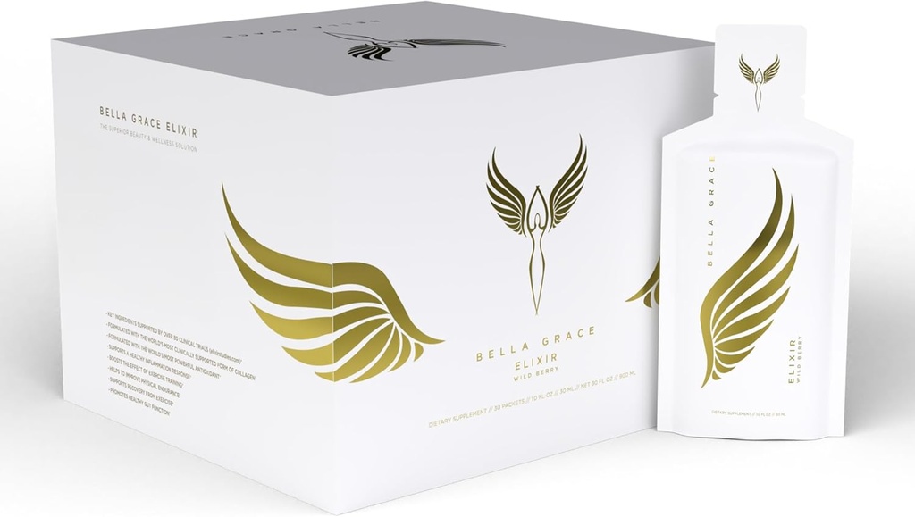 Bella Grace Elixir Collagen Peptides Supplement voor huidverzorging en gezondheid met Verisol Collageen, AstaReal Astaxanthine, en Cat