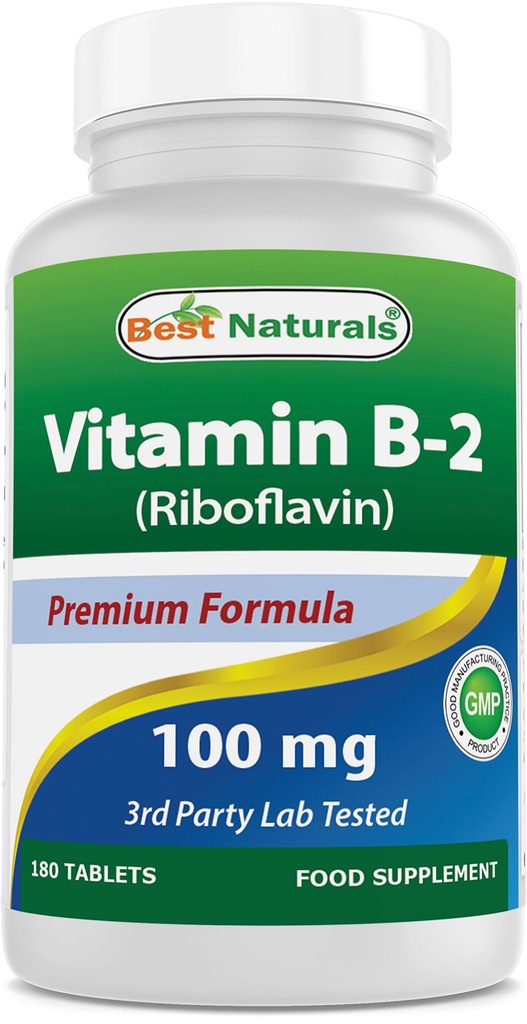 Best Naturals Vitamin B2 (Riboflavin) 100 mg 180 Tablets - Premium Formula - 3rd Party Lab Tested