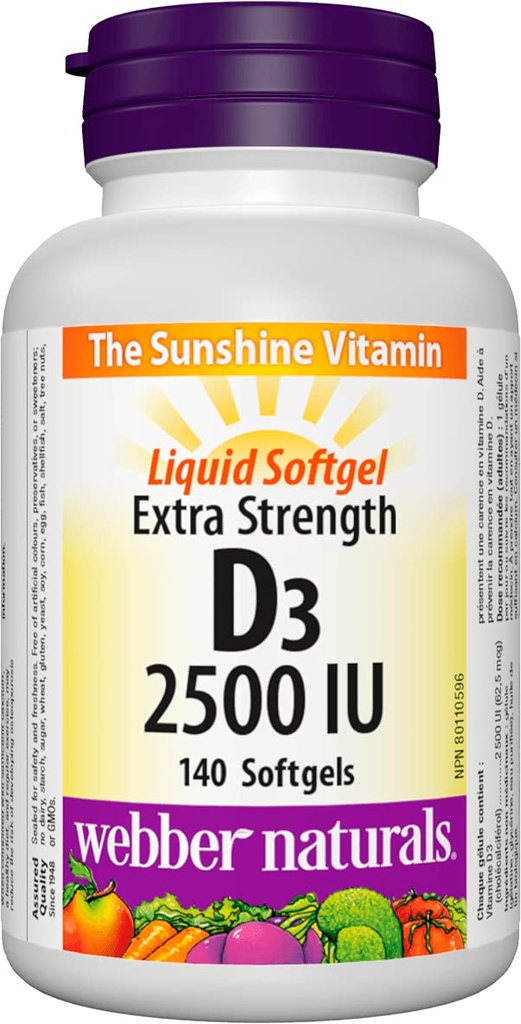 Webber Naturals Vitamin D3 Extra Strength 2,500 IU, 140 Softgels