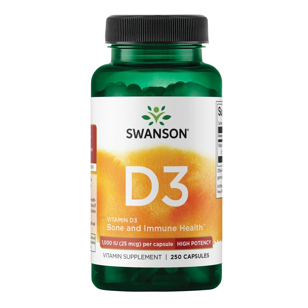 Swanson Vitamin D3 1000 IU - 250 Softgels - Bone Health, Immune Support, and Muscle Function Supplement