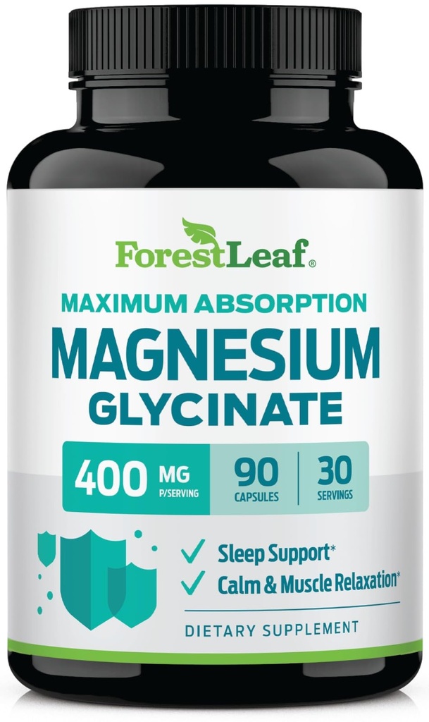 ForestLeaf Magnesium Glycinate 400mg, Magnesium Supplement, 90 Capsules