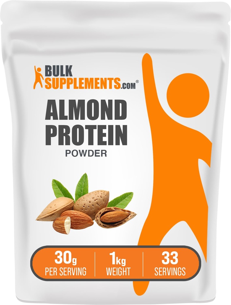 BulkSupplements.com Poudre de protéines d'amande - Protéines végétales, poudre d'amande - Vegan, sans gluten, et sans sucre, 30g par portion, 1kg (2,2 lbs) (paquet de 1)