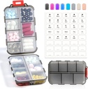 14 GRIDS Travel Pill Organizer Box met labels - Reizen Medicine Case Kit - Pocket Daily Pharmacy Container - Travel Medication Holder Dispenser voor Visolie Vitamine Supplement Opslag - Clear Gray