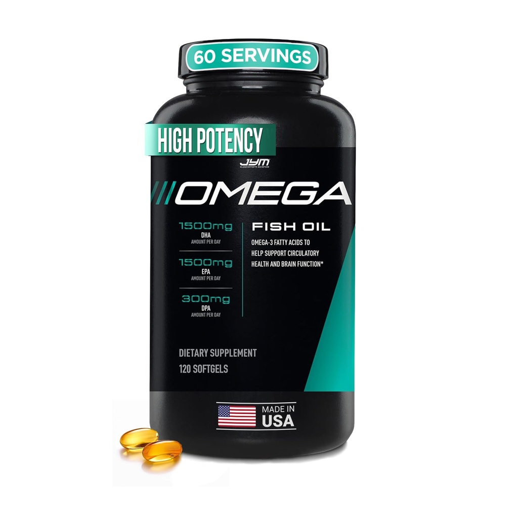 JYM Supplement Wetenschap Omega JYM Visolie 2800mg, Hoge Potentie Omega 3, EPA, DHA, DPA voor Hersenen, Hart, & Gezamenlijke Ondersteuning 120 Zachte Gels