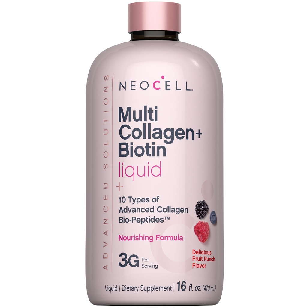NeoCell Liquid Multi Collagen Peptides | 16 fl oz | with Biotin | Advanced Nourishing Formula | 10 Types of Bio-Peptides | Hair, Skin, & Nails | for Women and Men