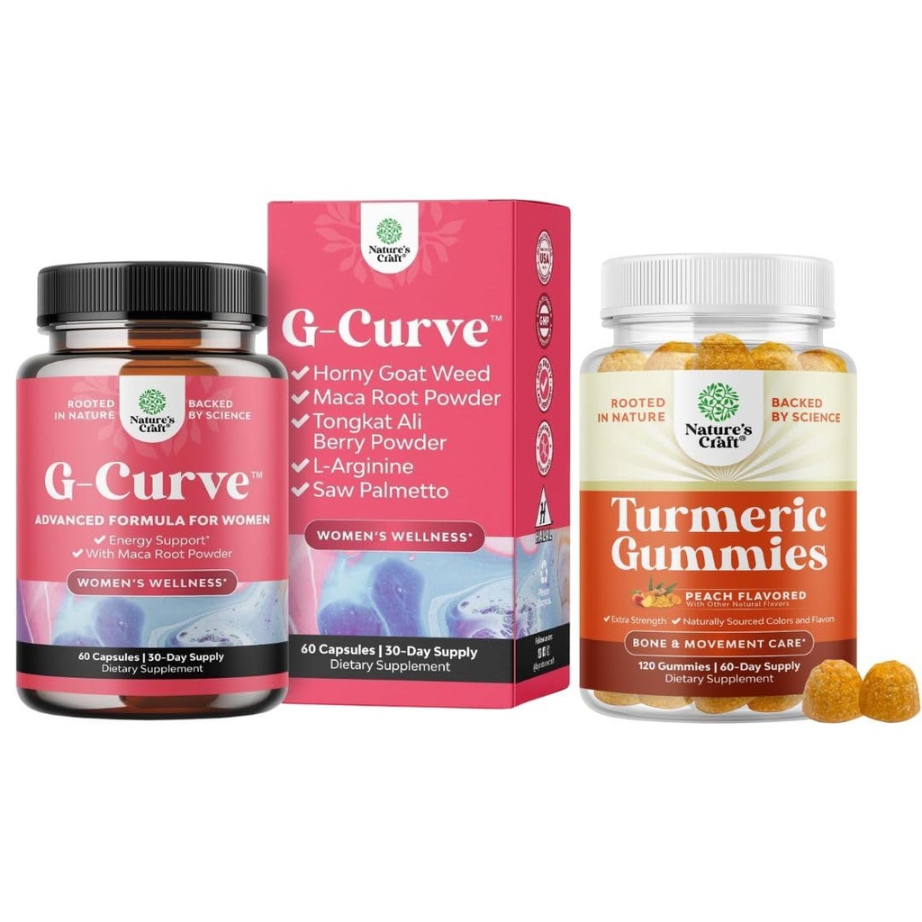 Bundel van G-Curve Butt en Borst Enhancement Pillen - Herbal Enhancer Kan Ondersteuning Body Sculpterende Curves en Kurkuma Gummies voor Volwassenen Perzik smaak - Extra sterkte gezamenlijke ondersteuning Gummies
