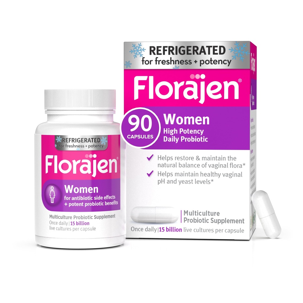 Florajen Women's Vaginal Probiotiques, Fournit Gut Health & Constipation Relief pour les adultes et Bloating Relief pour les femmes, 90 Capsules (3 Packs de 30) (réfrigérés)