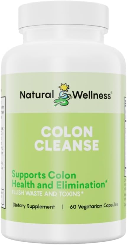 Natural Wellness Colon Cleanse – Gentle Detox with Cascara Sagrada, Aloe Vera & 7 Plant-Based Herbs – Supports Digestion, Regularity & Gut Health – Gluten-Free, Vegetarian Capsules – 60 Count