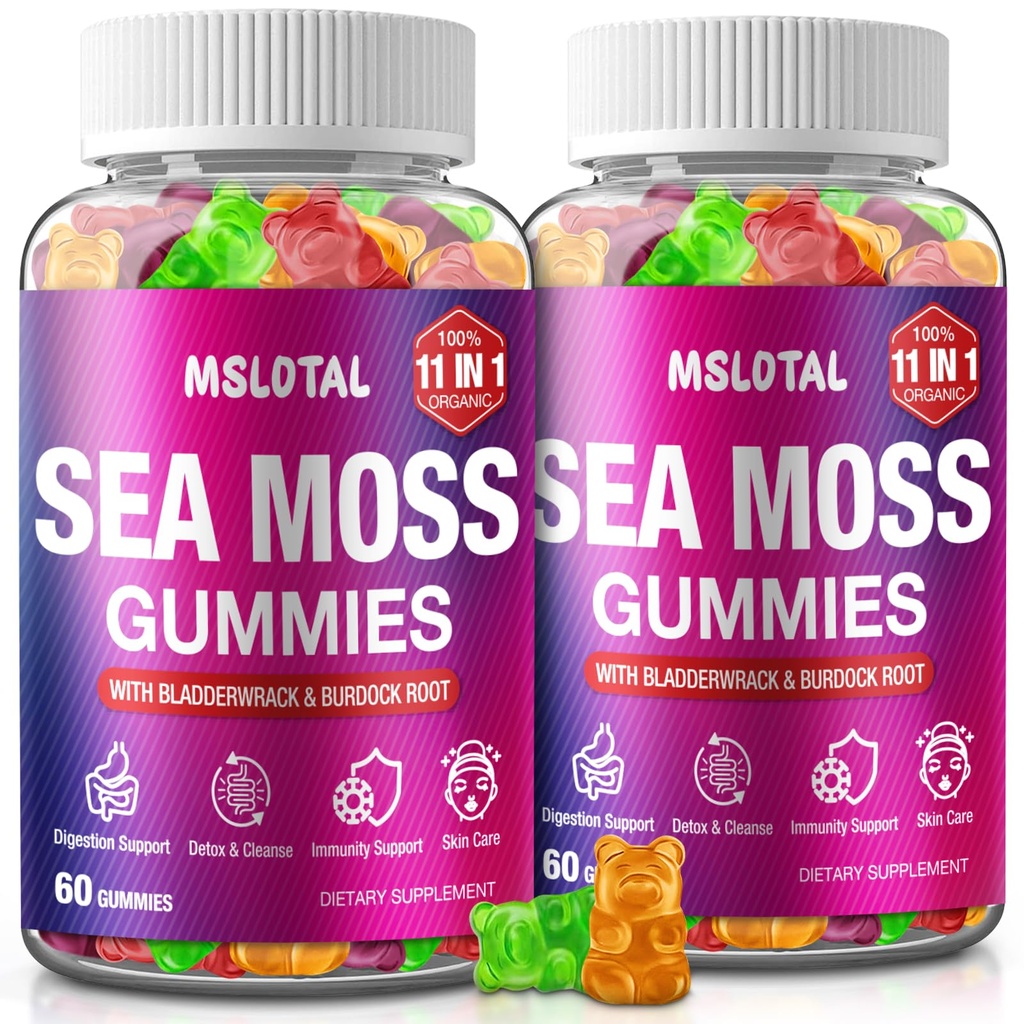 Irish Sea Moss Gummies with Black Seed Oil, Ashwagandha Bladderwrack and Burdock Root, Organic Sea Moss Gummies for Women and Men with Shilajit, Immune Support, Vegan, 120 Gummies Totalss