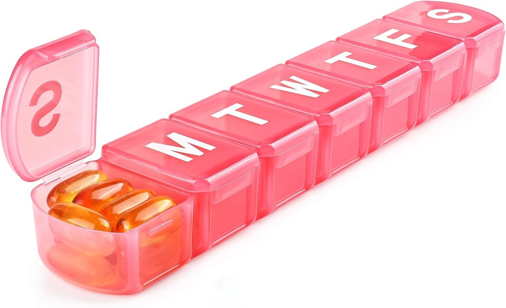 XL Weekly Pillen Organisator 7 Dag, MOLN HYMY Extra Large 1 Week Pillen Dispenser Case, Daily Medicine Organizer te houden Medicatie, Vitaminen, Visolie en Supplement (Roze