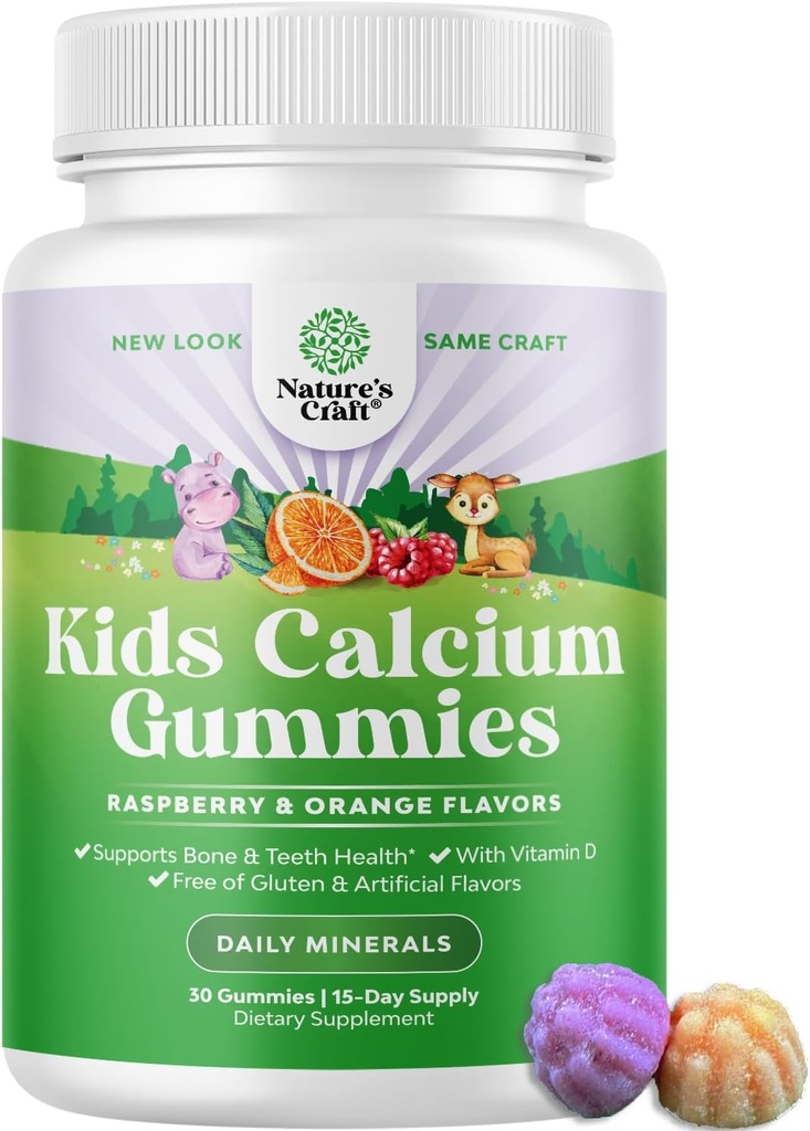 Natures Craft Tasty Kids Calcium Gummies - Vitamine D & Calcium Gummies voor kinderen - Vitamine met & D voor Muscle Bone Development Gelatine-Free Kosher Kinderen 30ct (1 Pack)