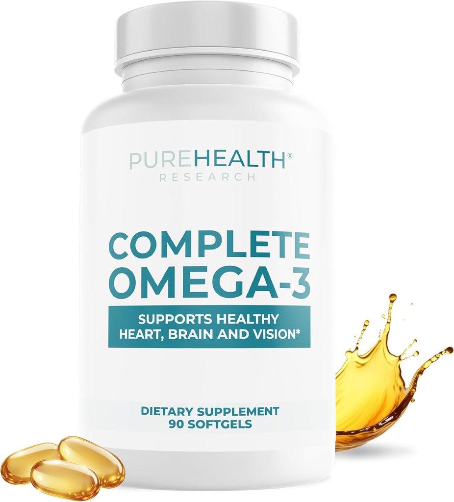 PUREHEALTH ONDERZOEK Complete Omega 3 Visolie Softgels - Omega-3 Vetzuur Supplementen- EPA DHA Supplement - Non-GMO- 90 Zachte Gels