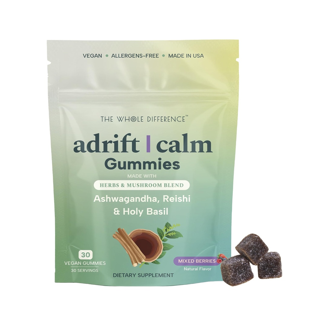 Ashwagandha, Reishi Mushroom and Holy Basil Gummies for Stress and Mood Support, Natural Dietary Supplement for Men and Women, Vegan, Mixed Berry Flavor, 30 Count, Made in The USA