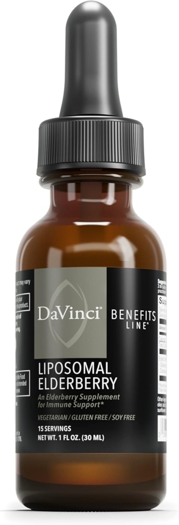 DAVINCI Labs Liposomale Vlierbes - Immune Support Supplement voor gezonde longen, keel en Sinus* - met ElderCraft European Black Vlierbes Extract - Glutenvrije - Vegetarisch - 30 ml, 15 porties